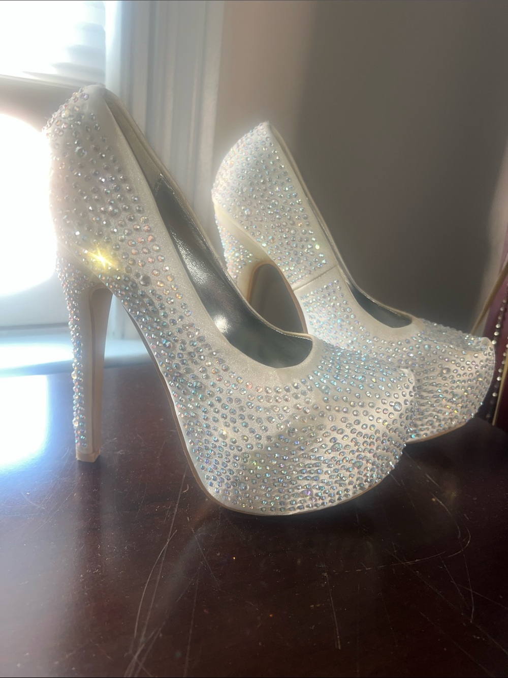 Crystal-Embellished Ivory Platform High Heels - Women's Formal Pumps
